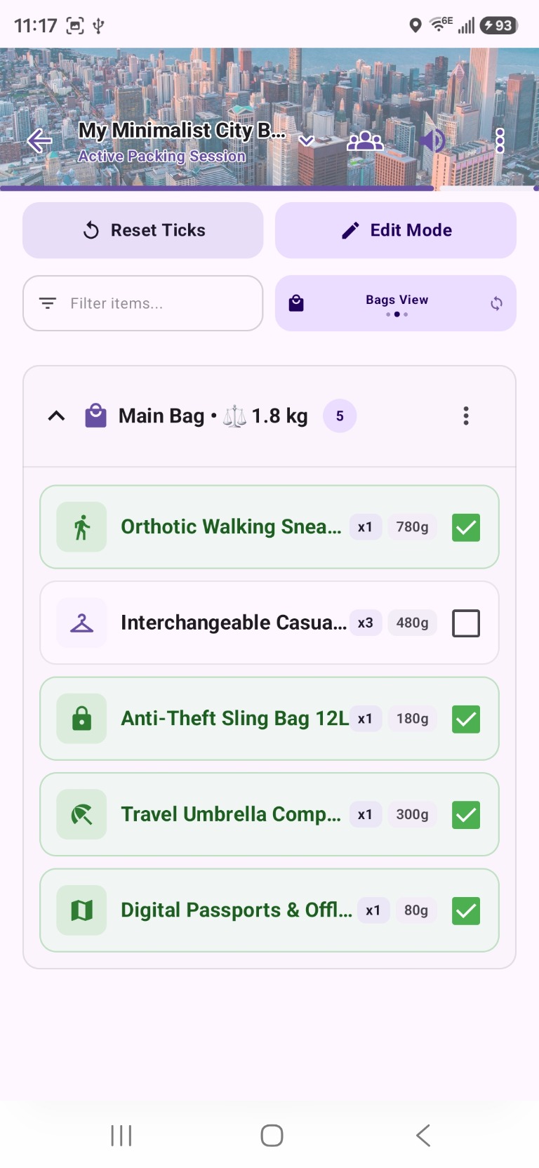 Bags view with weight