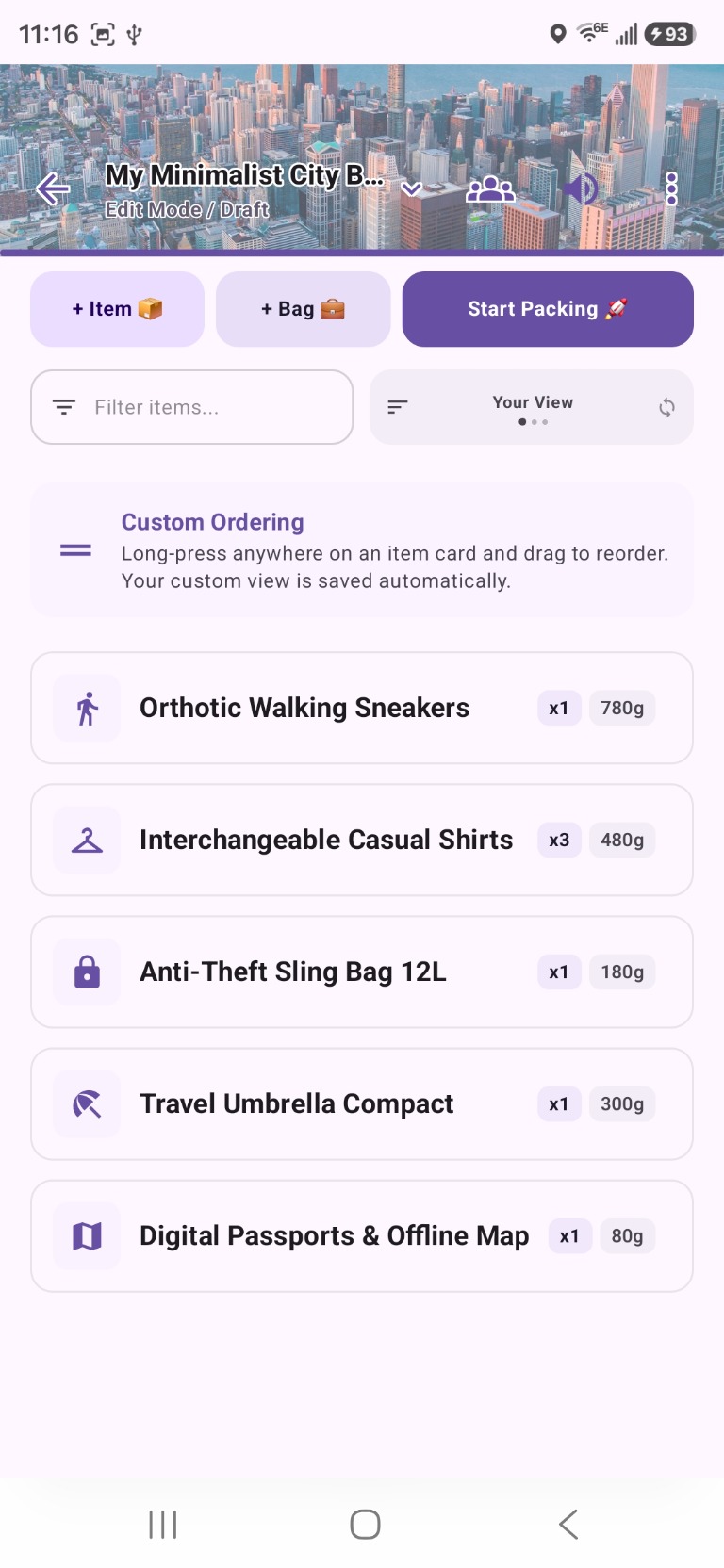 Edit Mode — preparing your checklist